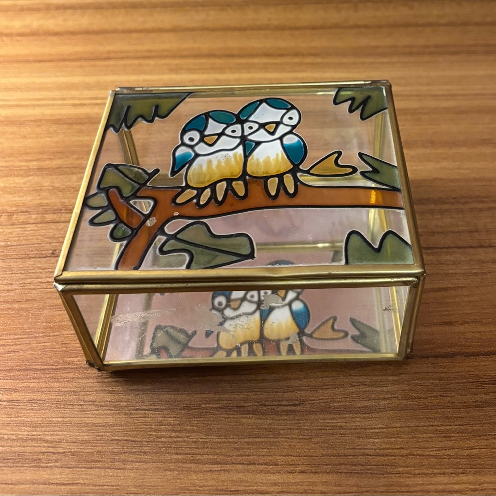 Vintage Stained Glass Look Trinket Box Birds Home Decor Jewelry Box